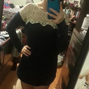 Navy blue long sleeve lace blouse